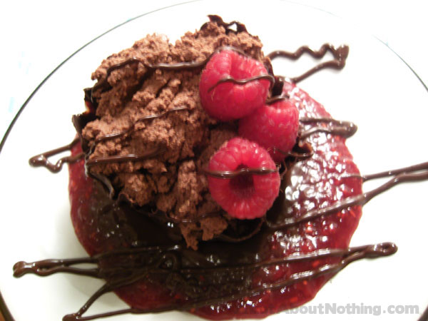 Mousse-Filled Chocolate Cups with Berry Coulis