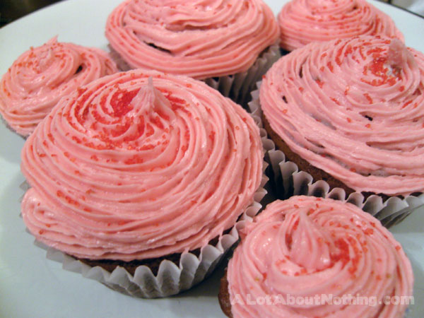 Chocolate Cupcakes with Strawberry Icing